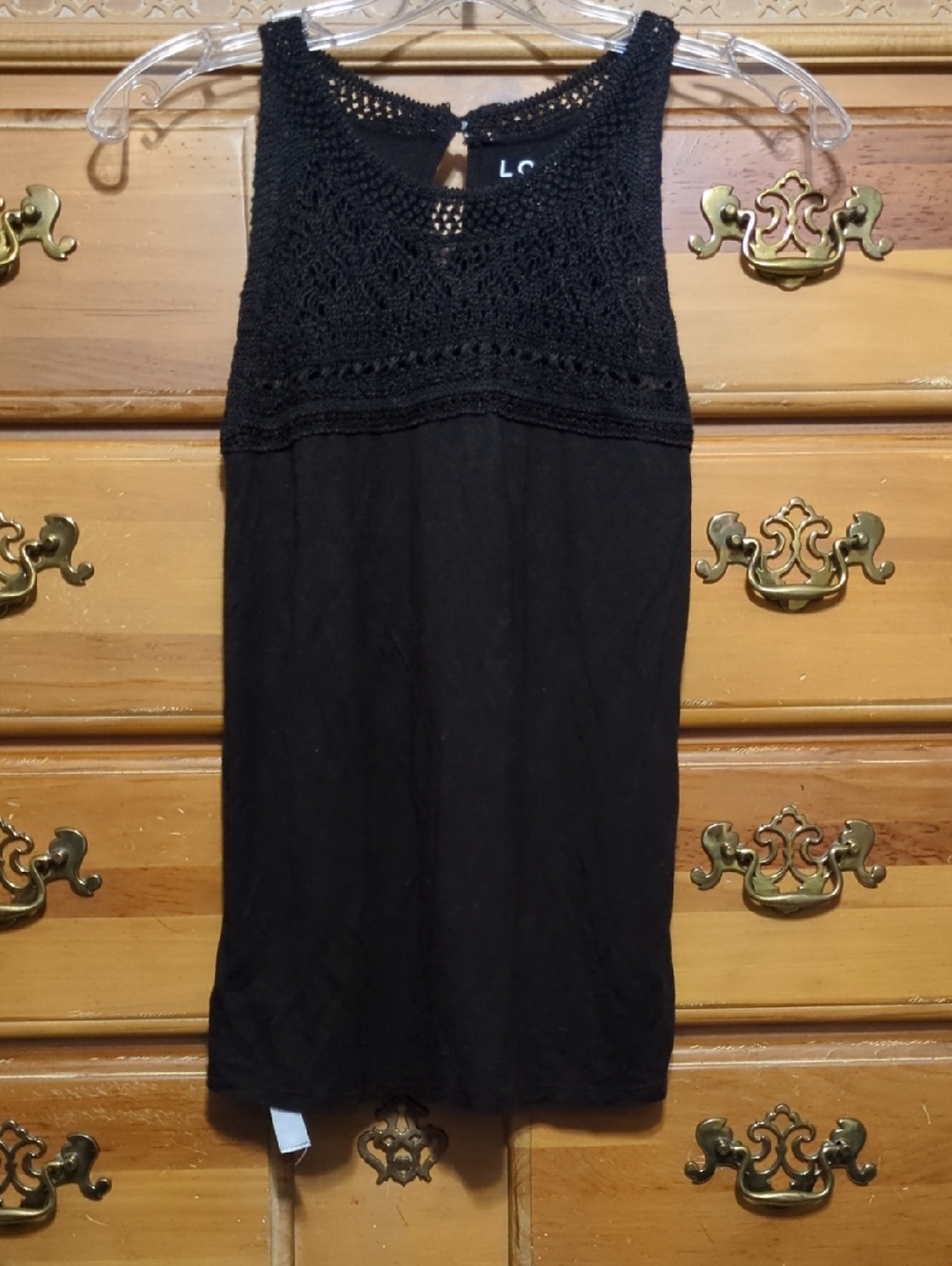 LOFT Black Crochet Yoke Sleeveless Tank Top